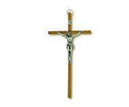 Crucifix Bois clair avec Christ métal col/ argenté  H:16 cm